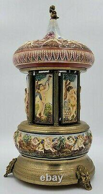 Reuge Capodimonte Porcelain Cherub Carousel Music Box Made In Italy