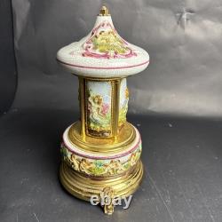 Reuge Capodimonte Porcelain Musical Lipstick Cigarette Carousel Music Box Rare
