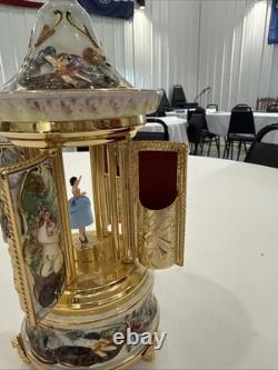 Reuge Capodimonte Porcelain Musical Lipstick Cigarette Carousel Music Box Rare
