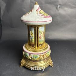 Reuge Capodimonte Porcelain Musical Lipstick Cigarette Carousel Music Box Rare