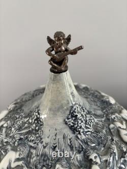 Reuge Capodimonte Porcelain Musical Lipstick Cigarette Carousel Music Box Rare