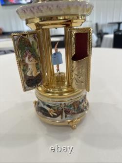 Reuge Capodimonte Porcelain Musical Lipstick Cigarette Carousel Music Box Rare