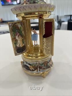 Reuge Capodimonte Porcelain Musical Lipstick Cigarette Carousel Music Box Rare