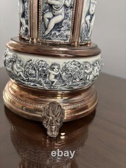 Reuge Capodimonte Porcelain Musical Lipstick Cigarette Carousel Music Box Rare