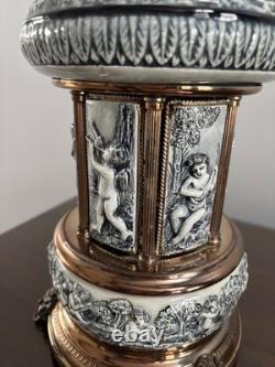 Reuge Capodimonte Porcelain Musical Lipstick Cigarette Carousel Music Box Rare