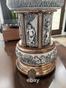 Reuge Capodimonte Porcelain Musical Lipstick Cigarette Carousel Music Box Rare