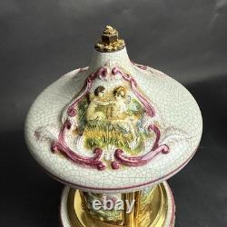 Reuge Capodimonte Porcelain Musical Lipstick Cigarette Carousel Music Box Rare