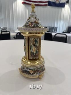 Reuge Capodimonte Porcelain Musical Lipstick Cigarette Carousel Music Box Rare