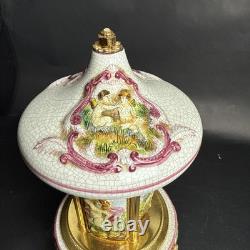 Reuge Capodimonte Porcelain Musical Lipstick Cigarette Carousel Music Box Rare