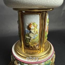 Reuge Capodimonte Porcelain Musical Lipstick Cigarette Carousel Music Box Rare