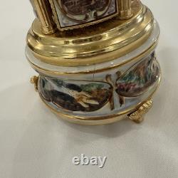 Reuge Capodimonte Porcelain Musical Lipstick Cigarette Carousel Music Box Rare