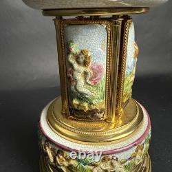Reuge Capodimonte Porcelain Musical Lipstick Cigarette Carousel Music Box Rare