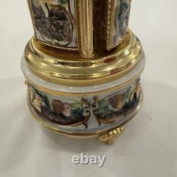Reuge Capodimonte Porcelain Musical Lipstick Cigarette Carousel Music Box Rare
