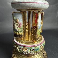 Reuge Capodimonte Porcelain Musical Lipstick Cigarette Carousel Music Box Rare