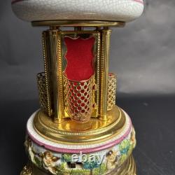 Reuge Capodimonte Porcelain Musical Lipstick Cigarette Carousel Music Box Rare