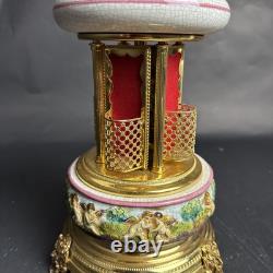Reuge Capodimonte Porcelain Musical Lipstick Cigarette Carousel Music Box Rare