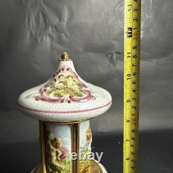 Reuge Capodimonte Porcelain Musical Lipstick Cigarette Carousel Music Box Rare