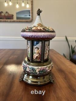 Reuge Carousel Lipstic Cigarette Style Cherubs Music Box Italy 14 Tall Antique