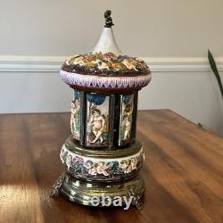 Reuge Carousel Lipstic Cigarette Style Cherubs Music Box Italy 14 Tall Antique