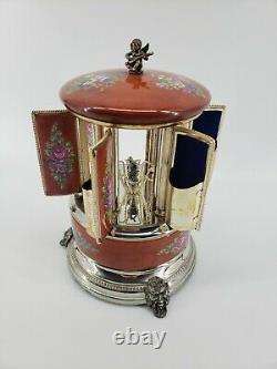 Reuge Carousel Music Box Cigarette Lipstick Dispenser Porcelain NOT WORKING