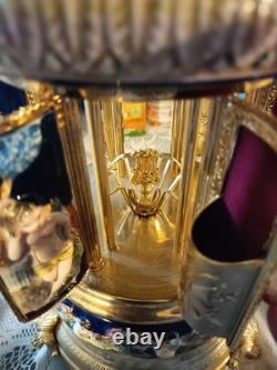 Reuge Cherubs Blue Capodimonte Carousel Lipstick Music Box In Working Condition