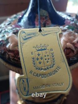 Reuge Cherubs Blue Capodimonte Carousel Lipstick Music Box In Working Condition