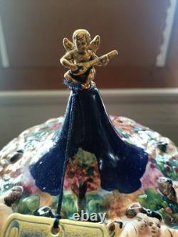Reuge Cherubs Blue Capodimonte Carousel Lipstick Music Box In Working Condition