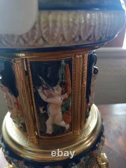 Reuge Cherubs Blue Capodimonte Carousel Lipstick Music Box In Working Condition