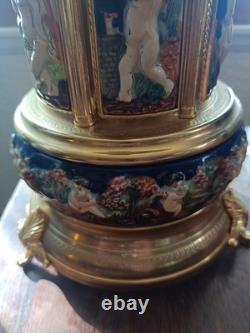 Reuge Cherubs Blue Capodimonte Carousel Lipstick Music Box In Working Condition