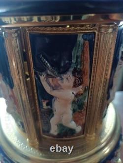 Reuge Cherubs Blue Capodimonte Carousel Lipstick Music Box In Working Condition