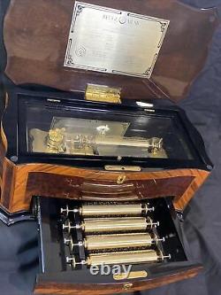 Reuge Dolce Vita Music Box 72 Lames / Notes 15 Airs / Tunes Inlayed Burl Walnut