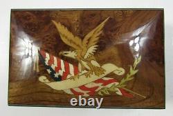 Reuge God Bless America Eagle & Flag Burl Music Box -Vintage- 4209
