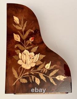 Reuge Grand Piano Music Box Swiss Movement Italy Marquetry Jewelry Box Lady