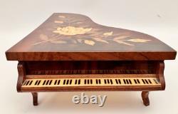 Reuge Grand Piano Music Box Swiss Movement Italy Marquetry Jewelry Box Lady