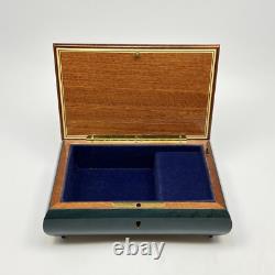 Reuge Inlaid Floral Jewelry Music Box Green Rectangle Italy Song Yesterday