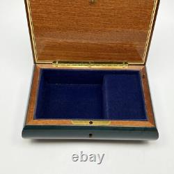 Reuge Inlaid Floral Jewelry Music Box Green Rectangle Italy Song Yesterday