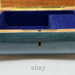 Reuge Inlaid Floral Jewelry Music Box Green Rectangle Italy Song Yesterday