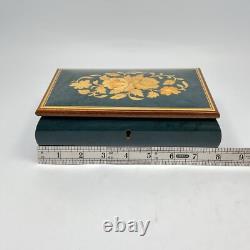 Reuge Inlaid Floral Jewelry Music Box Green Rectangle Italy Song Yesterday