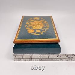 Reuge Inlaid Floral Jewelry Music Box Green Rectangle Italy Song Yesterday