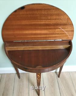 Reuge Italian Inlaid Half Moon side/console table with inbuilt music box