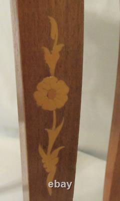 Reuge Italian Marquetry Inlaid Wood Floral Jewelry Music Box Accent Table