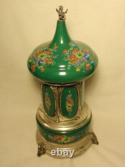 Reuge Italy Love Story Music Box Cigarette Carousel Flowers Green AS-IS