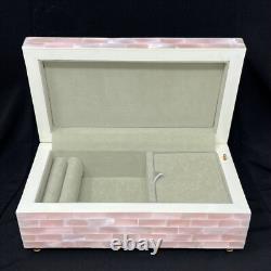 Reuge Jewelry Music Box Pink Mother of Pearl Shell Brass Feet 6.75 x 3.5 x 2.5