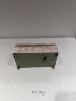 Reuge Jewelry Music Box Pink Mother of Pearl Shell Brass Feet 6.75 x 3.5 x 2.5