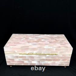 Reuge Jewelry Music Box Pink Mother of Pearl Shell Brass Feet 6.75 x 3.5 x 2.5