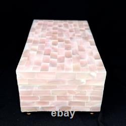 Reuge Jewelry Music Box Pink Mother of Pearl Shell Brass Feet 6.75 x 3.5 x 2.5
