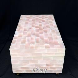 Reuge Jewelry Music Box Pink Mother of Pearl Shell Brass Feet 6.75 x 3.5 x 2.5