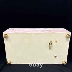 Reuge Jewelry Music Box Pink Mother of Pearl Shell Brass Feet 6.75 x 3.5 x 2.5