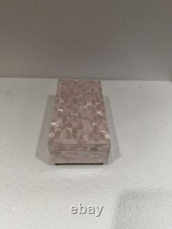 Reuge Jewelry Music Box Pink Mother of Pearl Shell Brass Feet 6.75 x 3.5 x 2.5