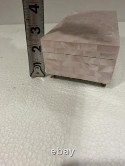 Reuge Jewelry Music Box Pink Mother of Pearl Shell Brass Feet 6.75 x 3.5 x 2.5